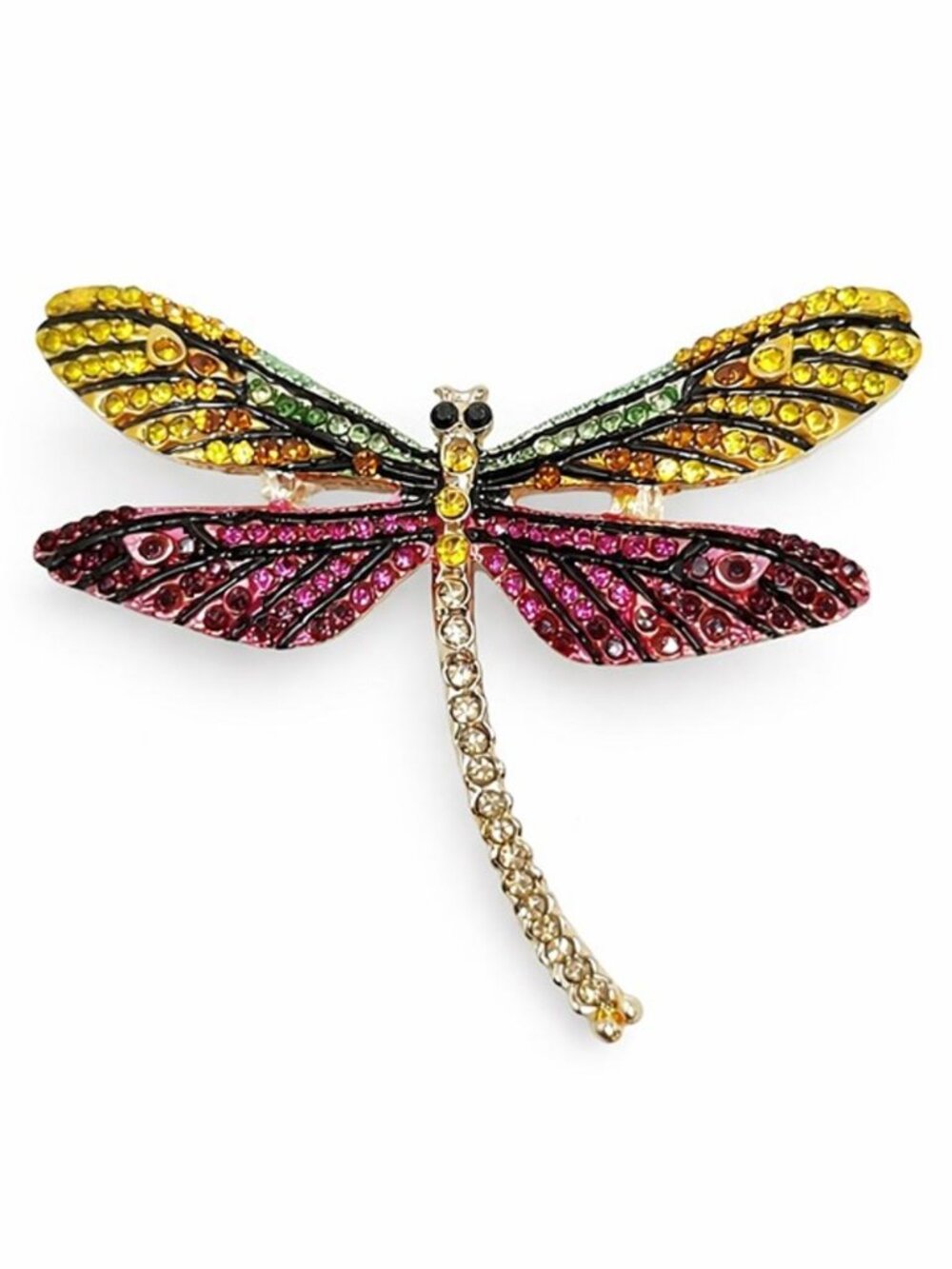 Dragonfly Brooch Set – Two Colorful Rhinestone Statement Pins - Picture 5 of 6